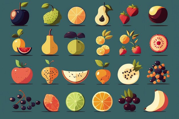 Foto flat fruit icoon combinatie ai gegenereerd