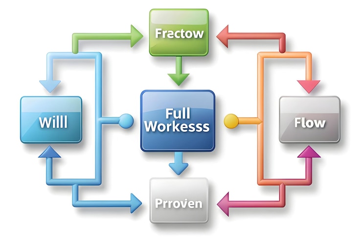 Photo flat glossy workflow diagram with arrows and processes streamlining business operations in smart bu
