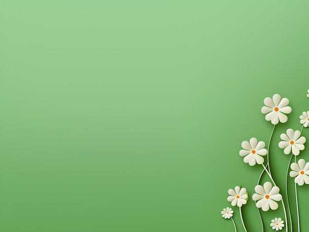 плоский зеленый фон с белыми цветами сбоку