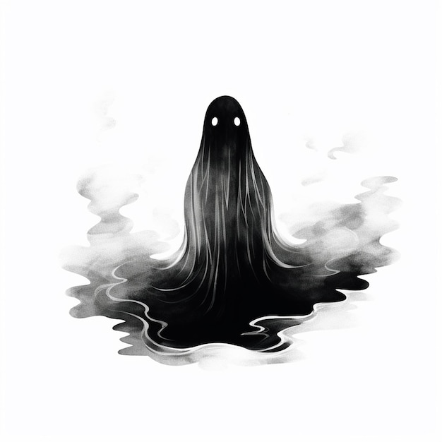 Flat Halloween Ghost Drawing with a Spiderweb