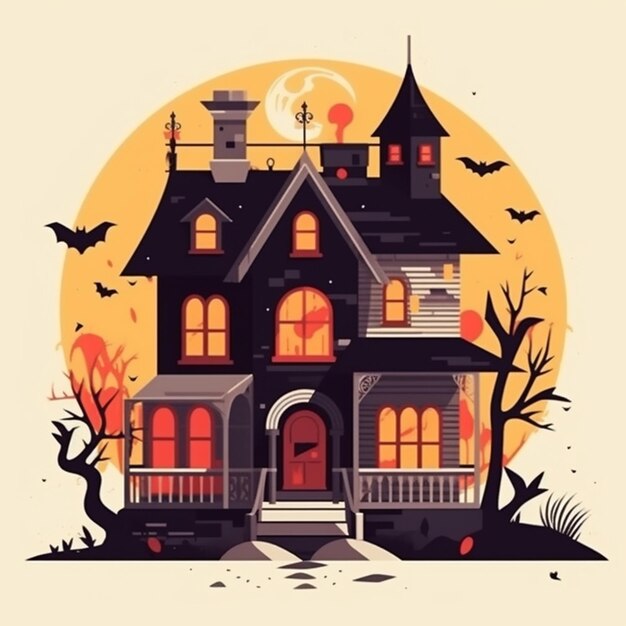 Flat halloween huis illustratie 8