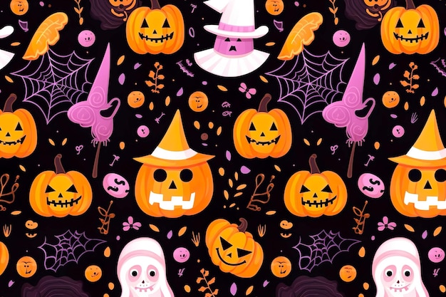 Flat Halloween illustration pattern design made with generated ai technology