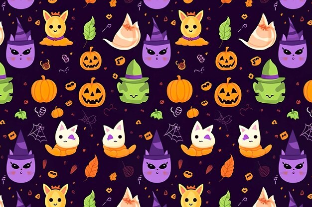 Photo flat halloween illustration pattern design made with generated ai technology