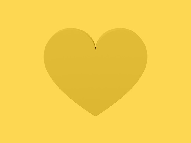 Photo flat heart symbol of love yellow one color on a plain yellow background front view 3d rendering