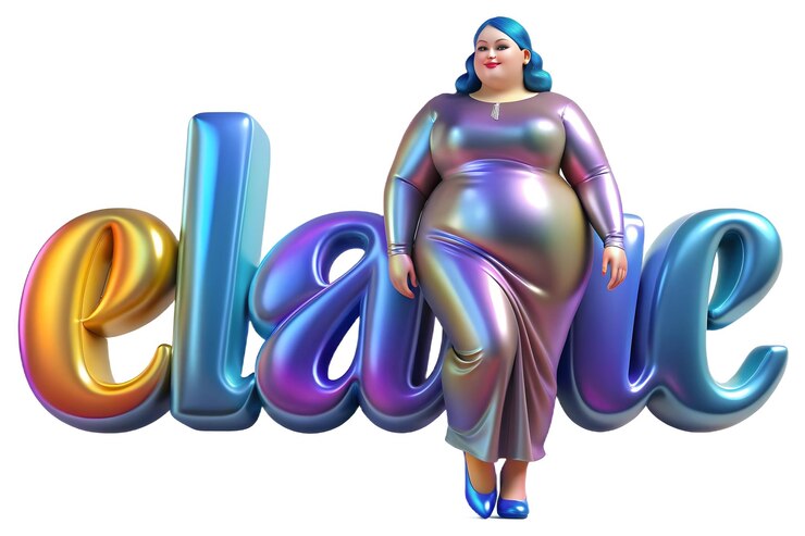 Photo flat holographic plus size model figure with elegance text concept as a sleek glossy holographic fig