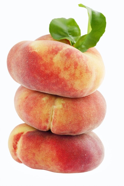 Flat hybrid peaches it lies by the pile