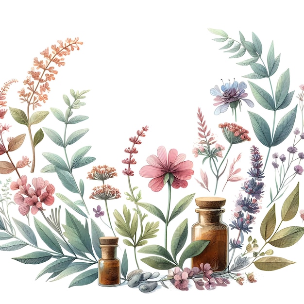 Foto icona piatta come herbal harmony come acquerello erbe e piante medicinali con un'atmosfera rilassante in waterco
