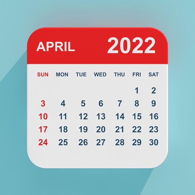 Flat Icon Calendar April 2022 on a blue background 3d Rendering