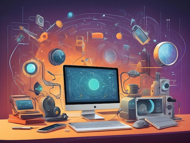 Flat illustration of Abstract digital technology background