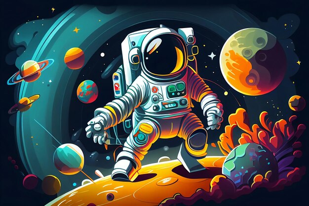 Flat Illustration of Astronaut in The Space