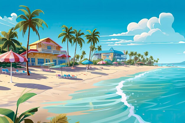 Flat illustration of a beach on a sunny day conceptual artwork on holidays and travel