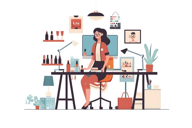 Photo flat illustration of a businesswoman working from home