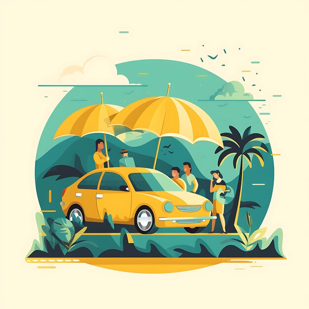 Photo flat illustration car insurance ai generative