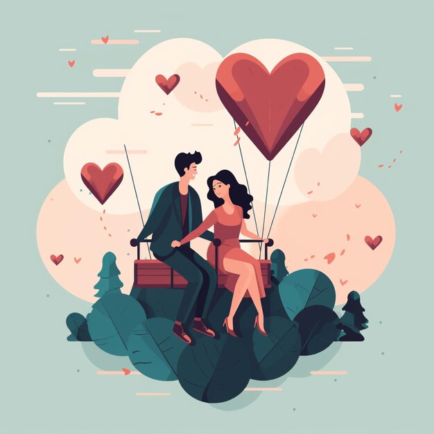 恋に落ちるカップルのフラットなイラストは、全国的なガールフレンドに関するバナーやチラシを作成するのに最適です