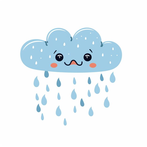 Photo flat illustration of a crying cloud with rain on a white background