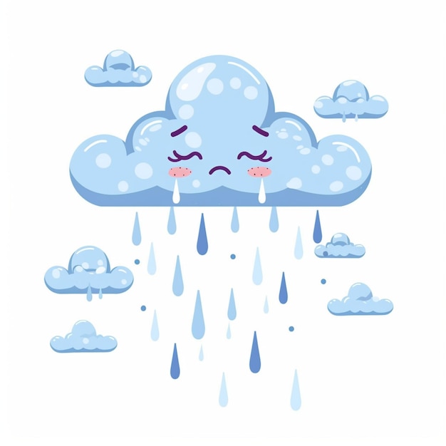 Photo flat illustration of a crying cloud with rain on a white background