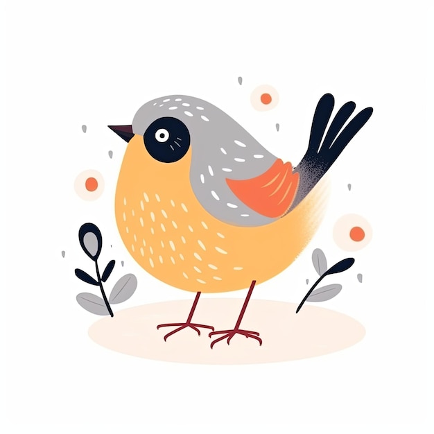 Photo flat illustration of cute pleasant bird friendly character white background