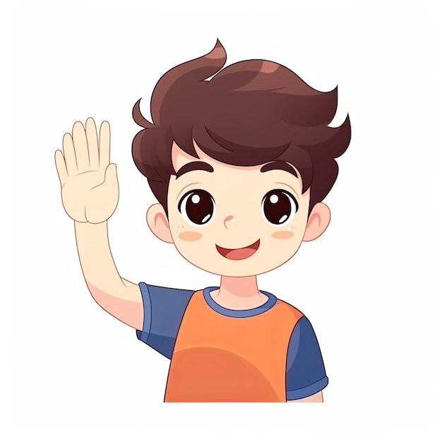 Photo flat illustration of cute pleasant boy friendly character white background