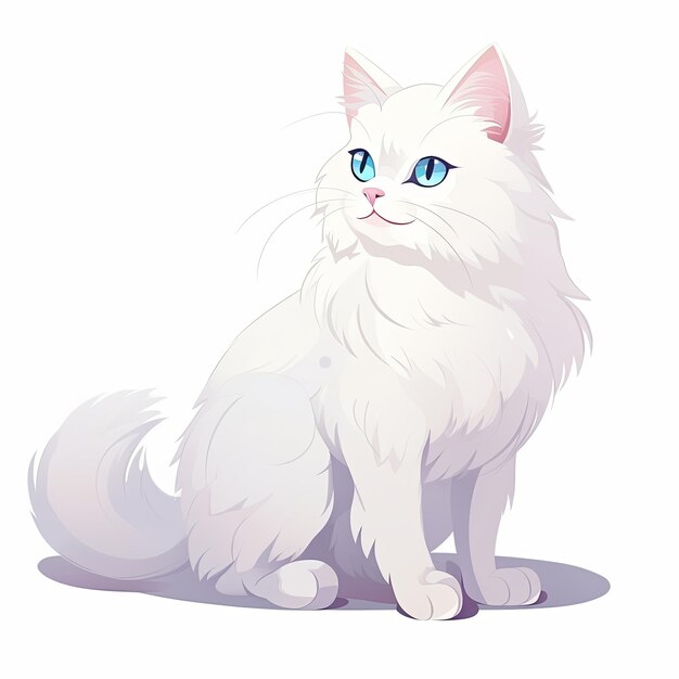 Photo flat illustration of cute pleasant cat friendly character white background