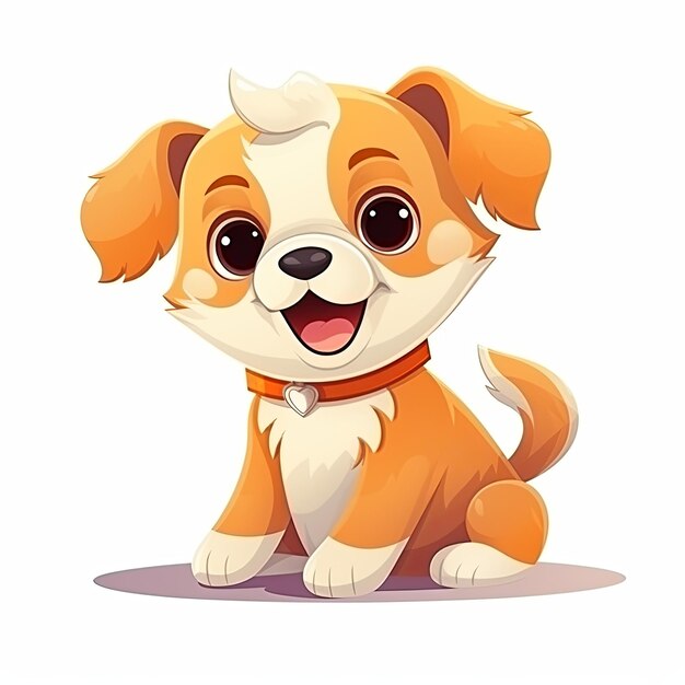 Photo flat illustration of cute pleasant puppy friendly character white background