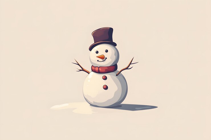 Photo flat illustration of cute snowman with carrot nose and smile