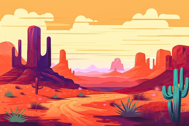 Flat illustration of the desert landscape