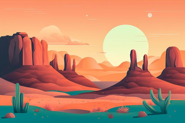 Flat illustration of the desert landscape