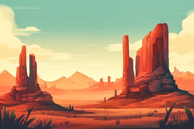 Flat illustration of the desert landscape