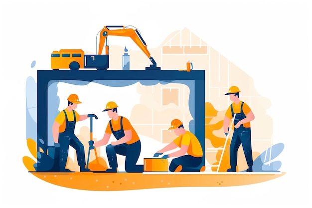 Photo flat illustration of engineers team at construction site generative ai