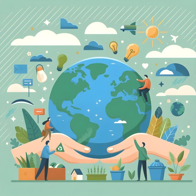 Photo flat illustration for happy earth day celebration