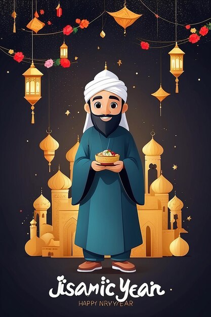 イスラム教の新年祝賀のためのフラットイラスト