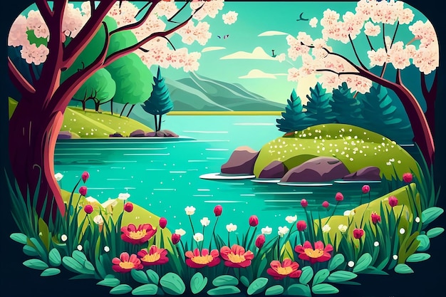 Flat Illustration of a Lake