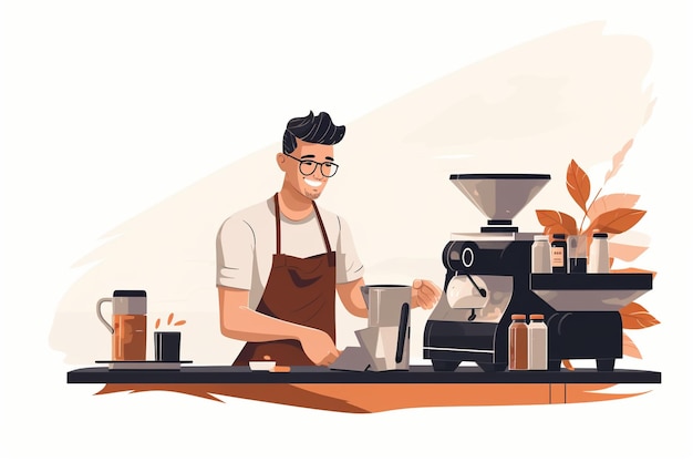 Flat illustration a male barista making coffee