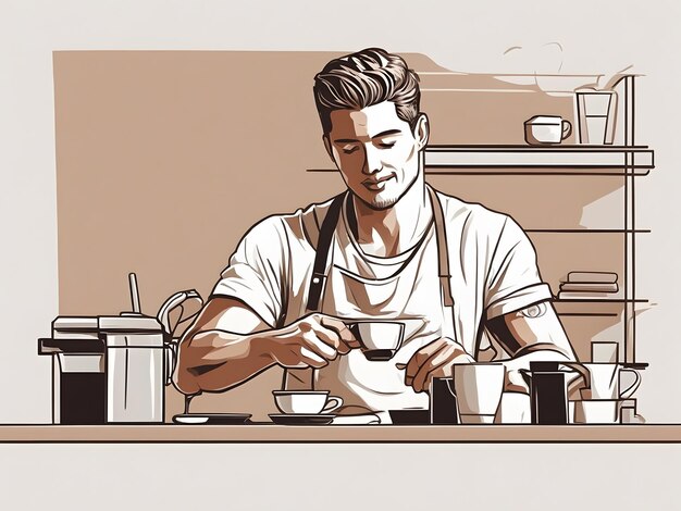 Flat illustration a male barista making coffee