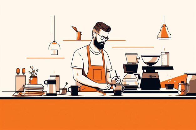 Foto illustrazione piatta barista maschio