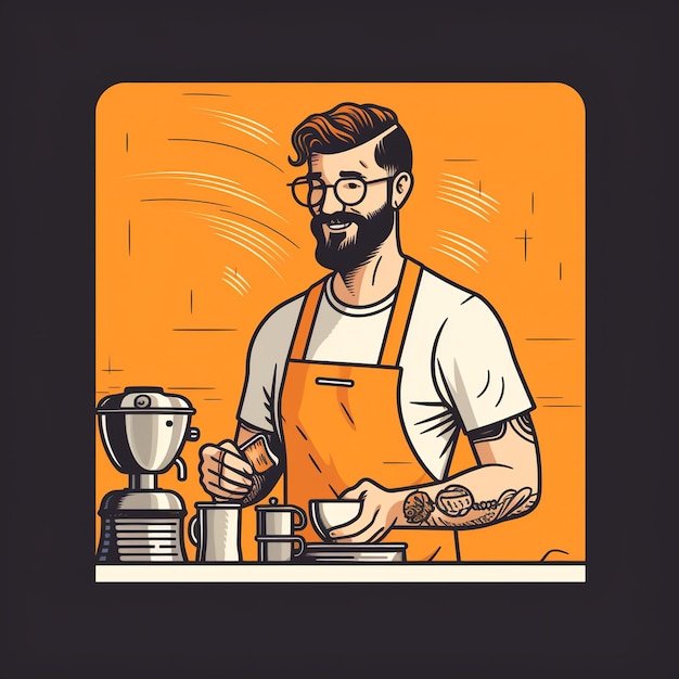 Photo flat illustration male barista