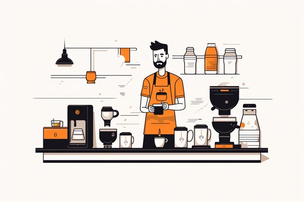 Foto illustrazione piatta barista maschio