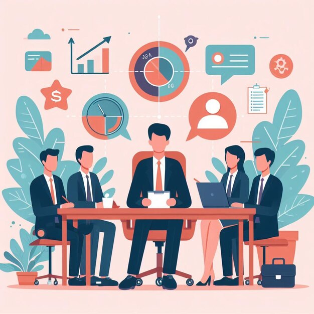 flat illustration of a marketing department meeting suitable for personnel presentations