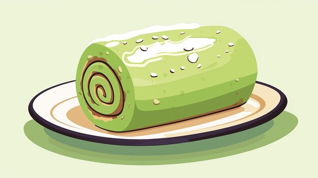 사진 평평한 일러스트레이션 매차 롤 케이크 간단한 세련된 매차 케이크 초록색 배경
