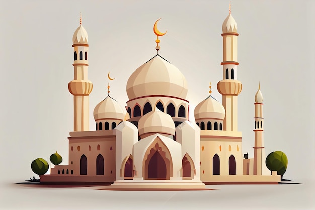 Flat illustration of a Mosque cartoon style Ramadan Kareem Islamic Background Generative AI