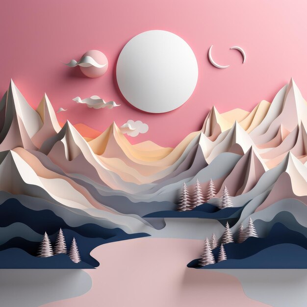 Flat illustration of nature and landscape Poster label cover Generative ai