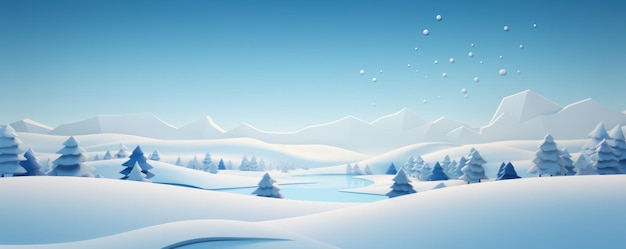 自然と冬の雪の風景の平らなイラスト ポスターのラベルカバー ジェネレーティブ ai