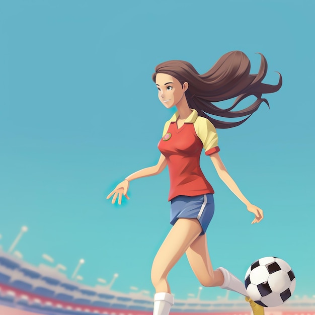 사진 평평한 축구 를 하는 소녀 의 일러스트레이션