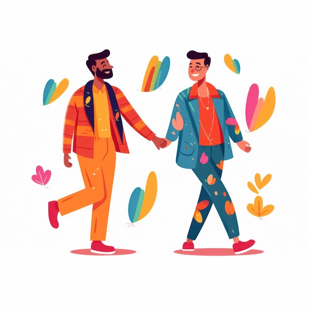 Flat illustration organic graphic design pride day gay couple in love concept