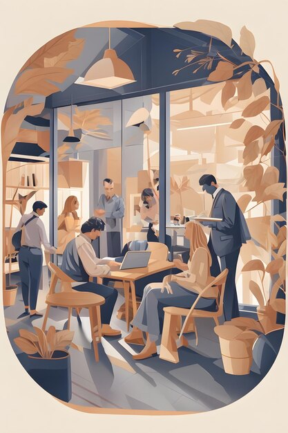 A flat illustration of people doing business