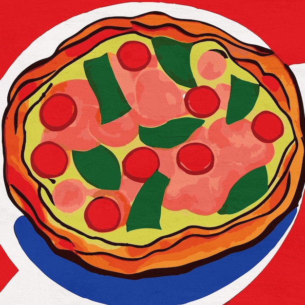 Foto illustrazione piatta di pizza fast food lover art painted pizza square art