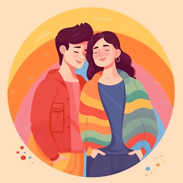 Flat illustration pride day lesbian couple in love background