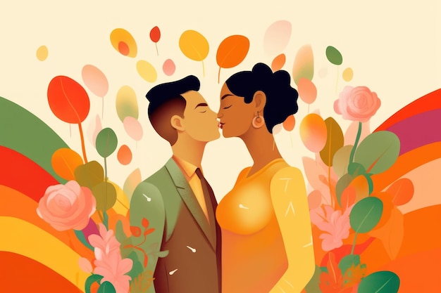 Flat illustration pride day lesbian couple in love background