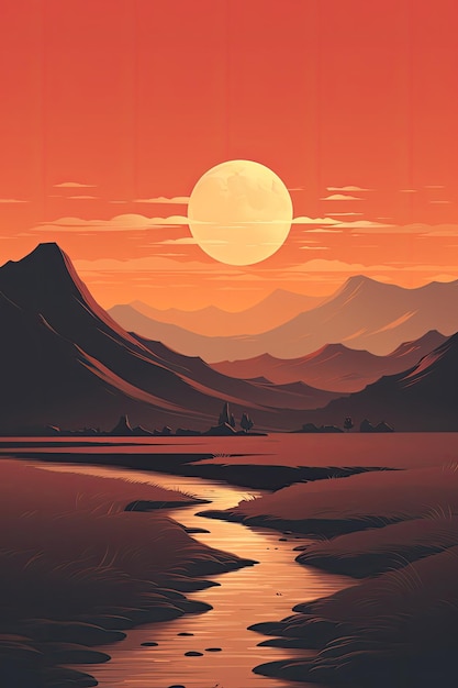 Flat Illustration Serene and Calm Landscape for Relaxation