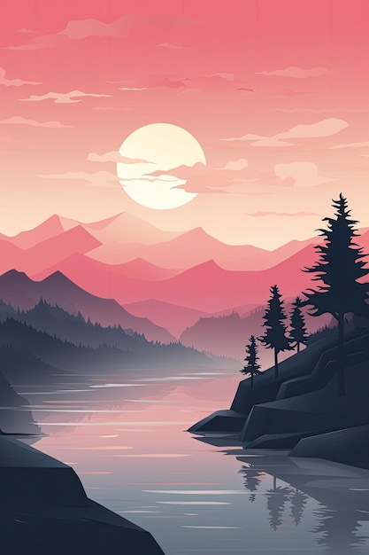 Flat Illustration Serene and Calm Landscape for Relaxation